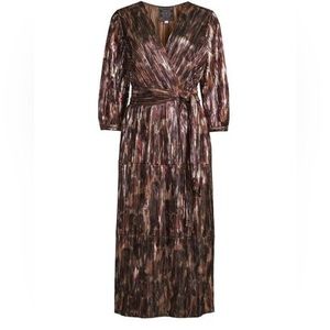 Johnnny Was pleated belted midi dress plus Xxl 2xl brown gold party